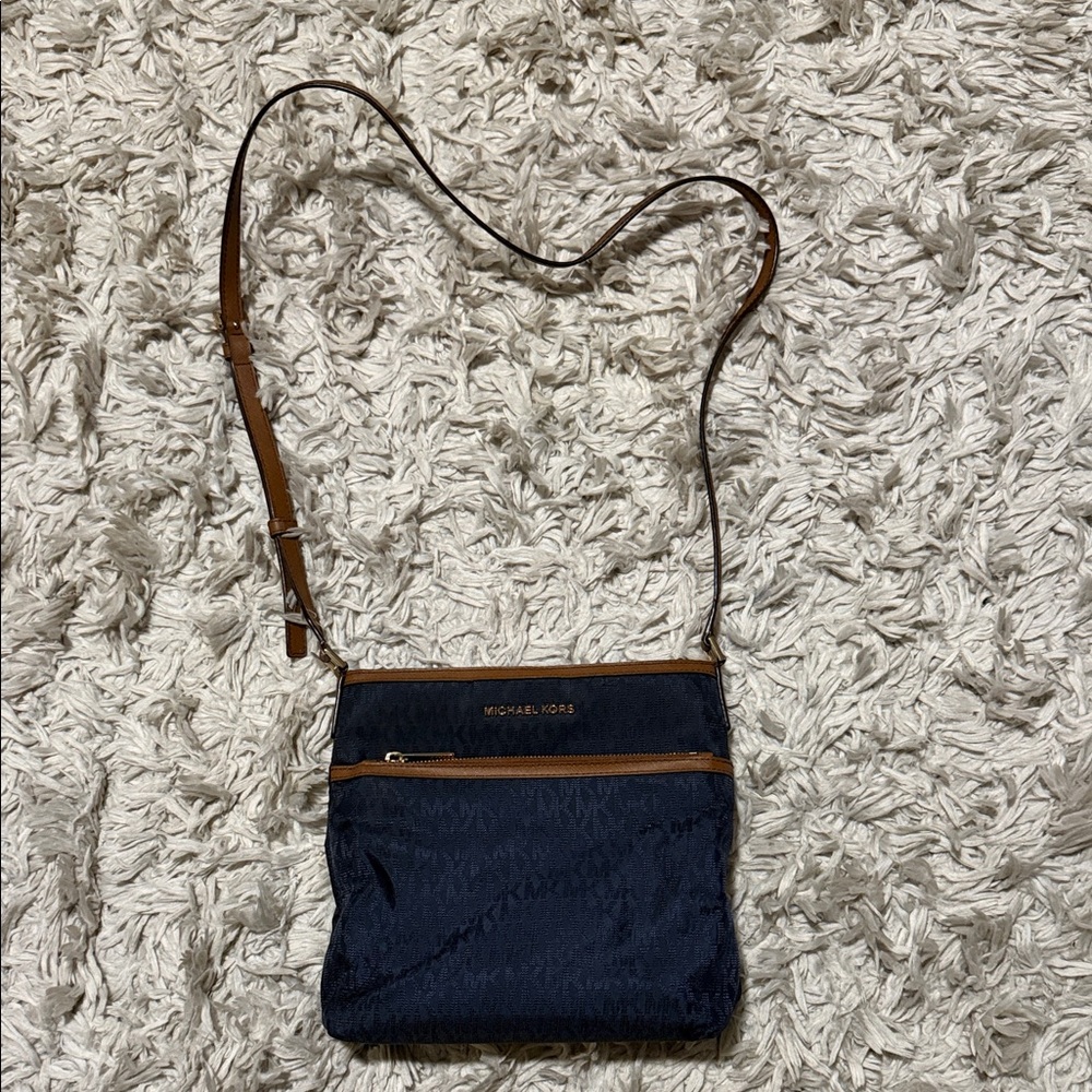 Michael Kors Dark Blue and Tan Crossbody Bag